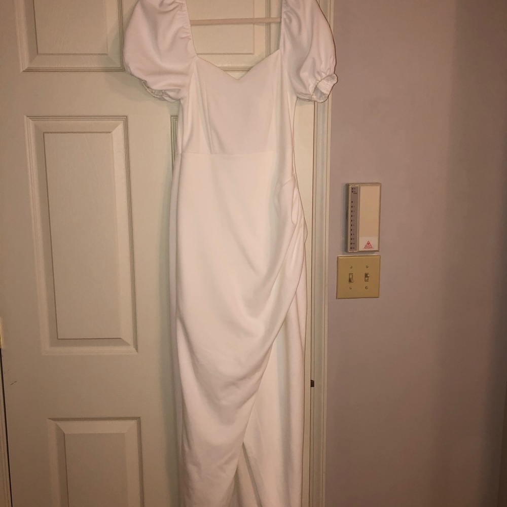 Lulus no greater love white puff sleeve maxi dress size small